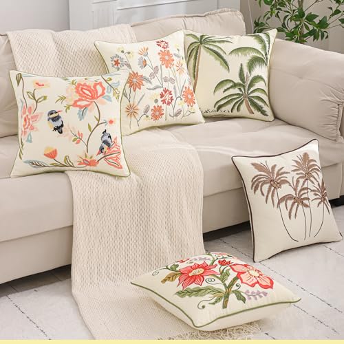 Embroidered Throw Pillow Covers 18x18 Pack of 2 Brown Coconut Trees - color: Brown Coconut Palm Trees