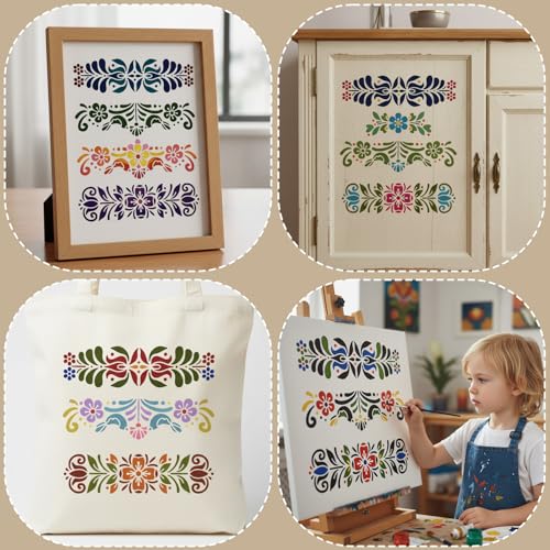 Floral Decorative Painting Stencil Templates, 12x12inch Floral Pattern Scandinavian Style Reusable Creative Stencils for Art, Walls, DIY Projects Versatile Paint Stencils