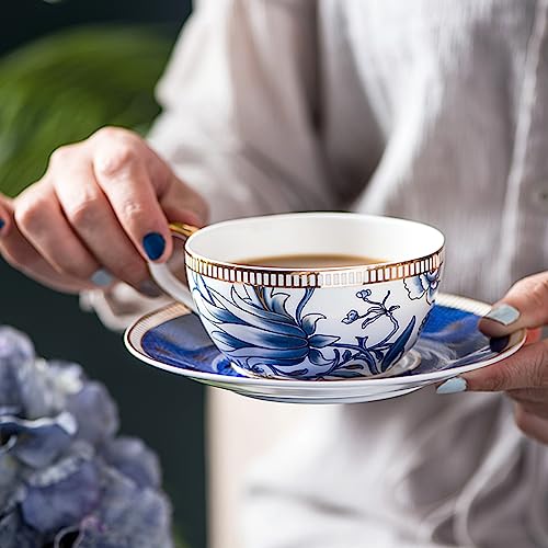 ACMLIFE Tea for One Teapot and Cup Set, Vintage Floral Porcelain Tea Set for One, Bone China Teapot Set, Tea Pot Set Gift for Women (Blue) - color: Blue