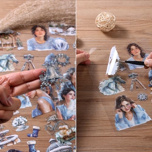 PET 20 Sheets 180 Pre-Cut Winter Stickers for Scrapbooking People Landscape Stickers Scrapbook Supplies Transparent Sticker for journaling - color: Winter