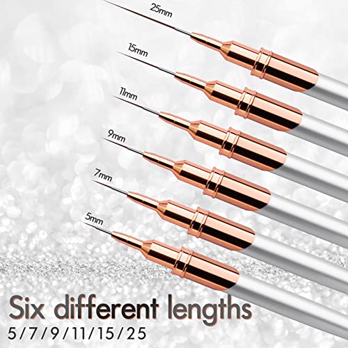 Yasterd 6pcs Nail Art Brushes Super Fine Liner Long Striping Brush Set - color: Silver