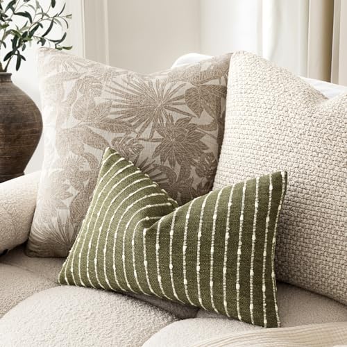 Foindtower Boho Striped Boucle Lumbar Throw Pillow Covers 12x20 Olive Green - color: Olive Green, size: 20" x 12" (Pack of 2)