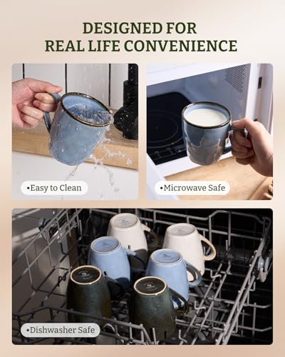 famiware Coffee Mug Set of 4, Ocean Round 11.5oz Coffee Cup Set with Handle - color: Ocean Round-Blue, size: 4pcs