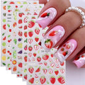 5D Embossed Fruit Nail Art Stickers 6PCS Self-Adhesive Nail Decals Orange Lemon Strawberry Cherry Watermelon Leaves Flowers Design Summer DIY Manicure Decorations Nail Accessories for Women - style: 5D Fruit Styles