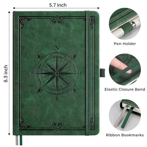 AHGXG Dotted Journal Notebook, 192 Pages, A5 Medium Size (5.7'' x 8.3'') - color: Dark Green