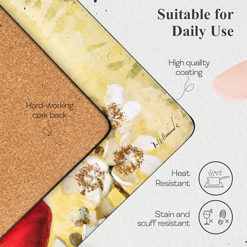 Pimpernel Poppy de Villeneuve Placemats - Gold, Set of 4 - size: 15.7" x 11.7" Rectangular, style: Poppy de Villeneuve