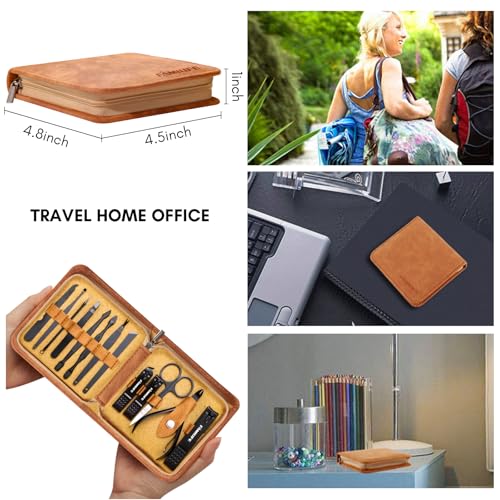 FAMILIFE Manicure Set, Professional Manicure Kit Nail Clipper Set Stainless Steel Pedicure Tools Kit with Leather Travel Case for Women Girl Men (Brown) - color: Brown