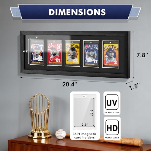 Trading Card Display Case, 5 Standard Baseball Card Display Frame - size: 5 Card-Black