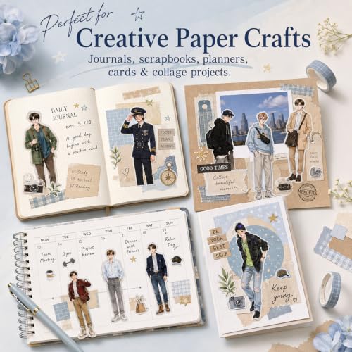 Men Character Sticker Book for Journaling, 50 Sheets PET Stickers - color: 50 Sheets Men Sticker Book