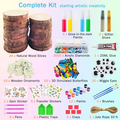 KIRKOTOY Wooden Painting Crafts Kit for Kids with Glow in The Dark
