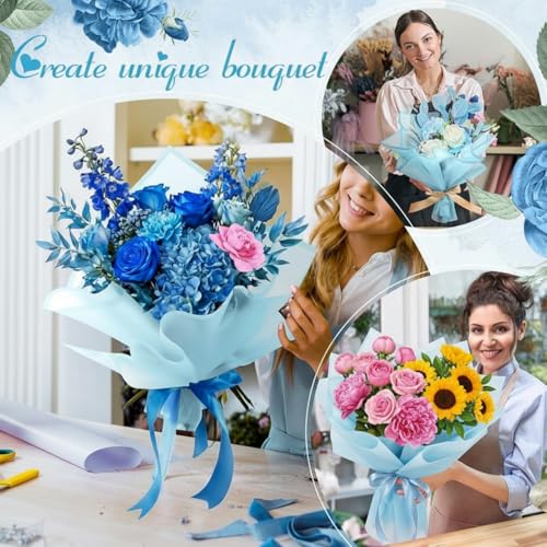 Ctosree 240Sheets Flower Wrapping Paper,Waterproof Korean Bouquet Wrap 23in - color: Baby Blue