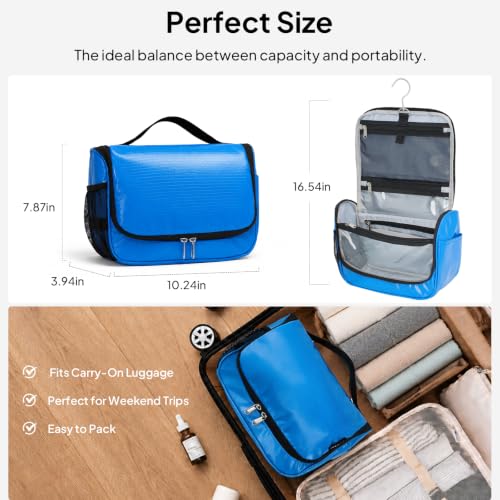 Travel Toiletry Bag for Women & Men, Waterproof Hanging Makeup Organizer - color: Blue