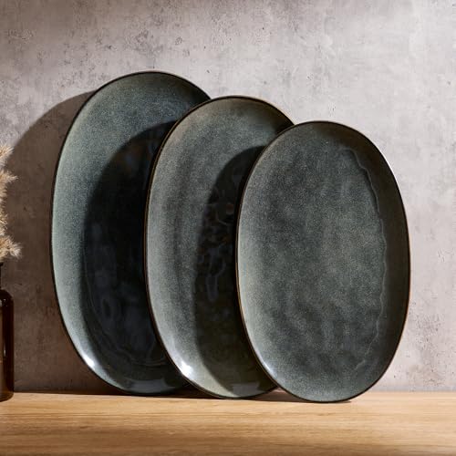 famiware Serving Platters Set of 3 Sizes - Oval, Deep Forest - color: Deep Forest