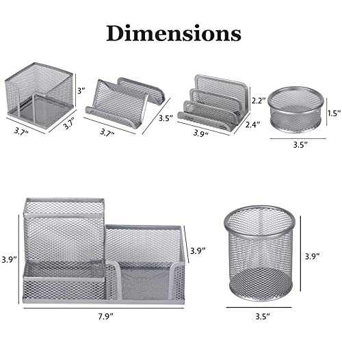 Desk Organizers Set with Mesh Pen Holder Cup, Silver - color: Silver