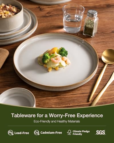Famiware Star Stoneware Dinnerware Sets for 8, Reactive Glaze Plates, Bowls - color: Cappuccino White