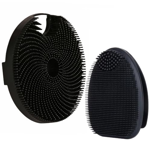 Soft Silicone Face Scrubber,Body Scrubber for Deep Cleansing, Exfoliation- 2pcs Silicone Body Brushes for Women Men Use in Shower Skin Massage Pore Cleansing Blackhead Removing - color: ( Set)black+black