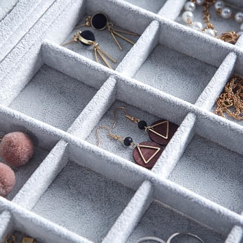 Frebeauty 35 Grid Earring Organizer,Velvet Jewelry Tray with Clear Lid - color: Grey, size: 35 Grid