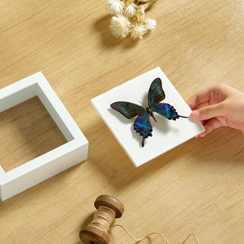 5x5 Small Shadow Box Picture Frame with Real Glass and Linen Back - color: White + Thickened Panel + Foam Packaging, size: 5x5