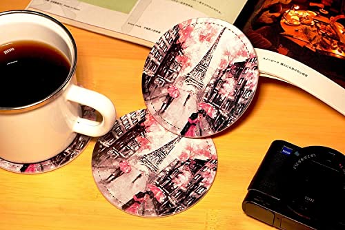 France Eiffel Tower Coasters For Drinks With Holder Leather Coasters Set Of 6 Table Decor Protect Furniture From Water Marks Scratch And Damage - color: Black1