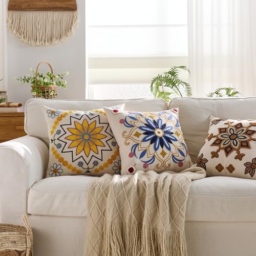 Embroidered Floral Throw Pillow Cover 22x22 Set of 1 Yellow - color: Yellow, size: 22" x 22" (Pack of 1)