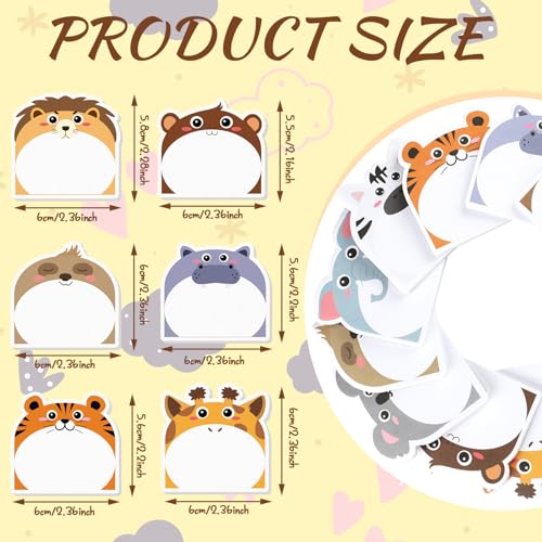 Yinder 24 Pads Safari Animal Sticky Notes Fun Kawaii Memo Self Stick - color: Multicolor, size: Lovely Animals