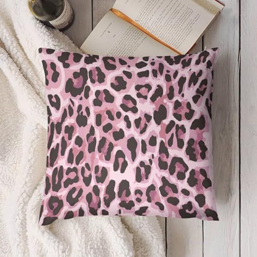 Pink Black Leopard Print Throw Pillow Covers Home Decor Cute Cheetah Print Decorative Pillowcase Cushion Cover for Bed Sofa Couch 16x16in - color: Black-pink, size: 16" x 16" (Pack of 2)
