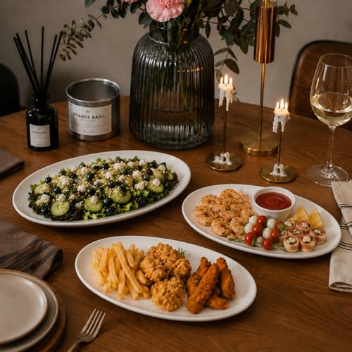 White Serving Platters Set of 3, 16/14/12 Inch Oval Porcelain Serving Platters, Serving Dishes for Entertaining, Party, Appetizers, Cheese, Dessert and Food Display - size: 15.5/14/12 inch Set