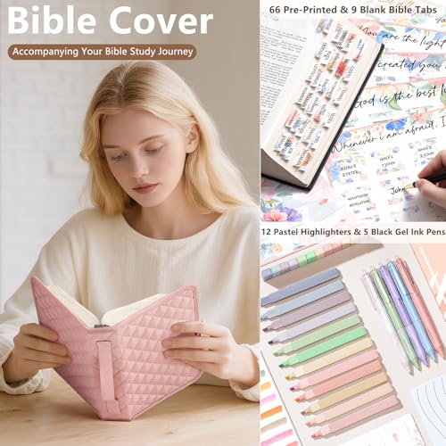 Large Bible Bag with Bible Cover Case for Women, Quilted Church Tote Bag
