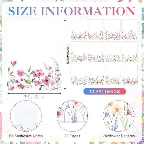 Chiisong 12 Pads Wildflower Sticky Notes Flower Sticky Notes - style: Retro
