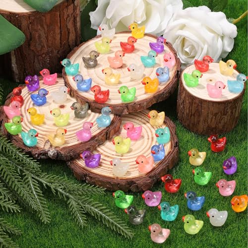 280PCS 18 Colors Luminous Mini Resin Ducks Glow in The Dark Tiny Ducks Figures to Hide Bulk Plastic Duck Miniature for Dollhouse Micro Landscape Aquarium Potted Cake Decor DIY Craft Gifts Party Favors - color: 280pcs-colorful Ducks