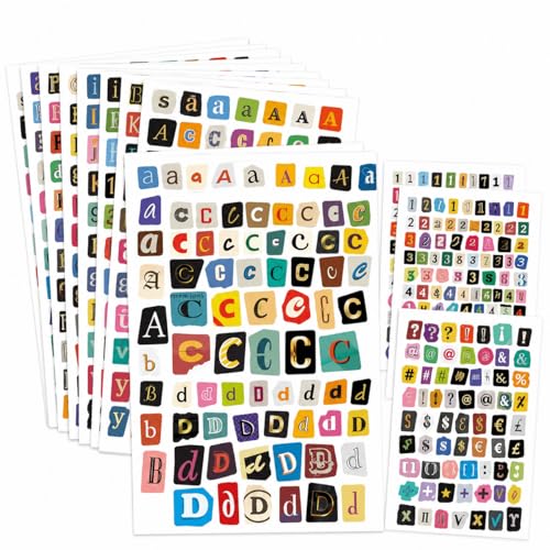 Ransom Note Letter Stickers, 16 Sheets 1250+ Pcs Magazine Cutout Alphabet Stickers for Scrapbooking, Junk Journal, Planner, Collage, Card Making, DIY Crafts - color: Letters