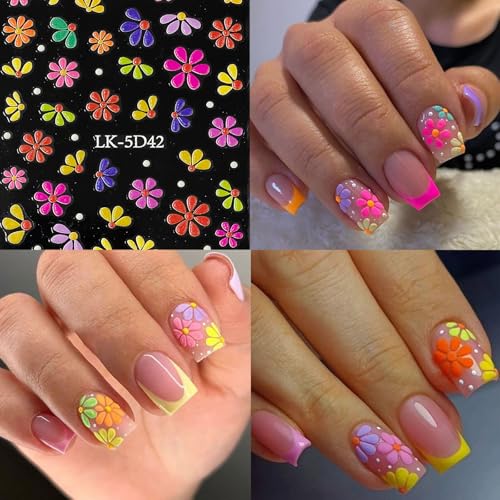 Colorful Flower Nail Stickers for Nail Art Nail Decals for Women - color: Colorful-02