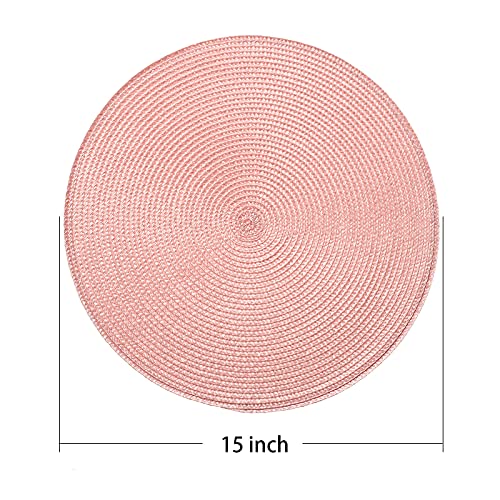 AHHFSMEI Round Placemats Set of 4 Heat Resistant Washable Non-Slip Woven Braided Table Mats for Dining Table Kitchen & Home Decor (Pink,4) - color: Pink, size: Set of 4