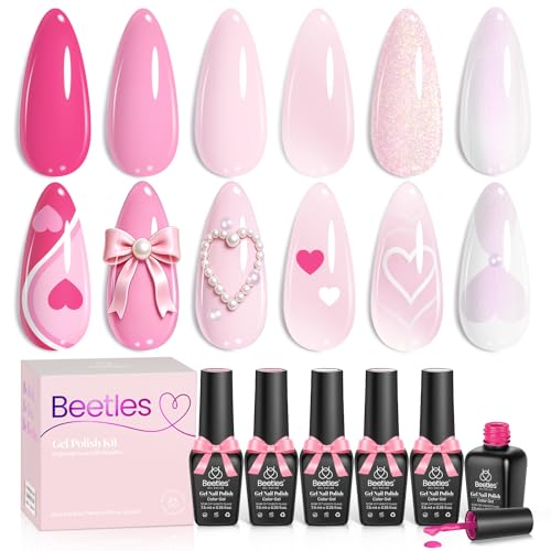 Beetles Pink Gel Nail Polish Set, Blush Cotton Jelly Glitter Gel Polish - color: A - Mixed Finishes | | Blush Cotton