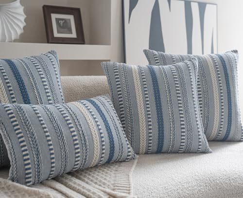 Cethom Boho Lumbar Pillow Covers 14x36 Long, Farmhouse Decorative Couch Pillow Cases, Blue Accent Pillows of Bed, Sofa Bedroom Living Room Home Decor Cushion Cover, Pack of 1 - color: Blue, size: 36" x 14" (Pack of 1)