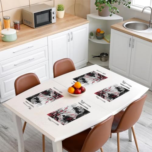 Feelyou Japanese Samurai Placemats Set Set of 4 18"x12" - color: Black White Red
