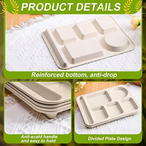 Pinkunn 12 Pcs 14'' Large Divided Plates Unbreakable Wheat Straw Lunch Trays 6 Compartments Cafeteria Trays Microwave Dishwasher Safe Food Separator Plates (Beige) - color: Beige