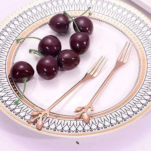 AnSaw 10-Pc Rose Gold Mini Spoons & Forks Set, 4.7" - Leaf Handle - color: Rose Gold