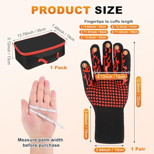 M METERXITY 1-Pair BBQ Gloves, 1472°F Heat Resistant Non-Slip Grilling Oven Gloves for Barbecue/Baking/Cooking, with Storage Bag [Flame Pattern L, Red] - color: Red