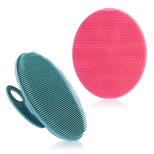 INNERNEED Silicone Body Cleansing Brush Exfoliating Scrubber, Green+Pink - color: Pink+dark Green