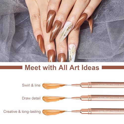 Artdone Metallic Nail Art Pens, Liner Brushes Set, 5PCS Gold Nail Tools - color: Copper Liner Brush Set
