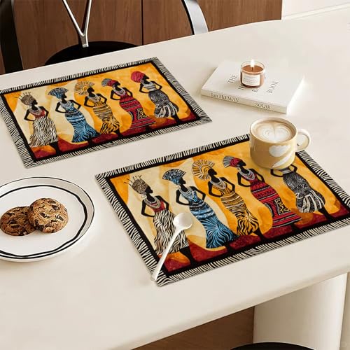 Kwanzaa Placemats Set of 4, African American Christmas Table Mats, Black Women Washable Place Mats for Coffee Bar Home Party Indoor Kitchen Dining Table Decoration 12x18 Inch - color: African American, size: Set of 4
