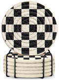 Absorbent Cup Coasters Set of 6 with Holder, Check Pattern - color: Check Pattern