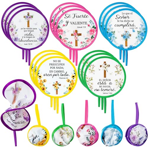 R HORSE 50Pcs Spanish Christian Fans Bulk Cross Bible Folding Handheld Fan - color: Spanish Cross