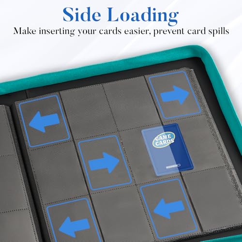 Premium Zip Card Binder 12 Pocket, Fabmaker 912 Pocket Trading Card Binder - color: Turquoise, size: 12 Pocket - 15" x 13.6"