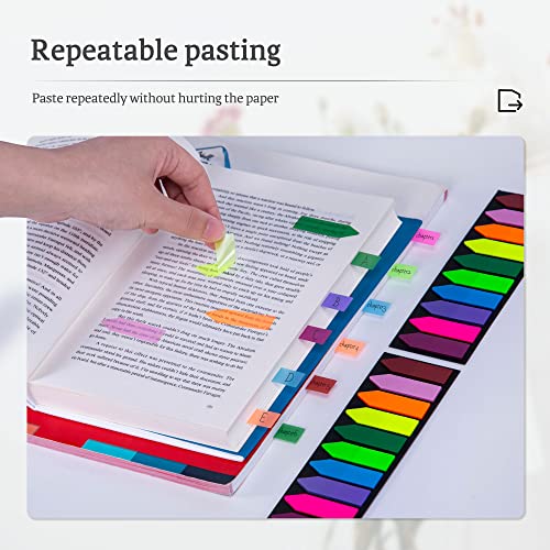 Golcellia 1200 Pieces Sticky Tabs Page Markers, Book Tabs Arrow Flags Colored Writable and Repositionable Book Markers, (10 Colors, 6 Sets) Book Annotation Tabs Supplies - color: Arrow 6