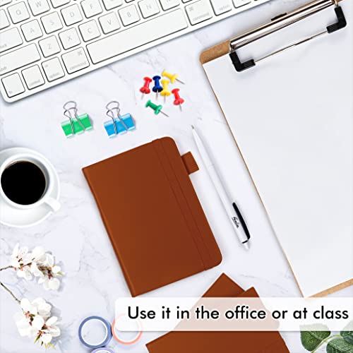 feela 3 Pack Pocket Notebook Journals, Mini Cute Small Journal Notebook Bulk Hardcover College Ruled Notepad with Pen Holder for Office School Supplies, with 3 Black Pens, 3.5”x 5.5”, A6, Brown - color: 3 Brown