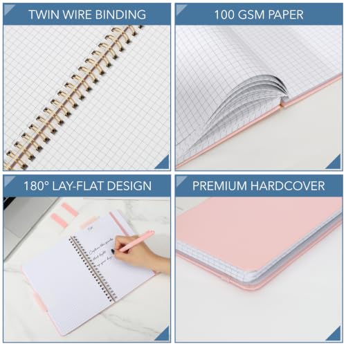 Mr. Pen- Graph Grid Spiral Journal Notebook Set, A5 (5.7" x 7.9"), 160 Page - color: Pink