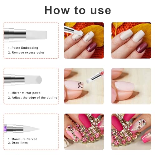 10PCS Nail Art Gel Carving Pen Rhinestone Handle Silicone Nail Art Pen Brushes for Design Foil Carving Drawing 3D Effect Shaping Drawing Dotting Tool - color: 10 pcs style C