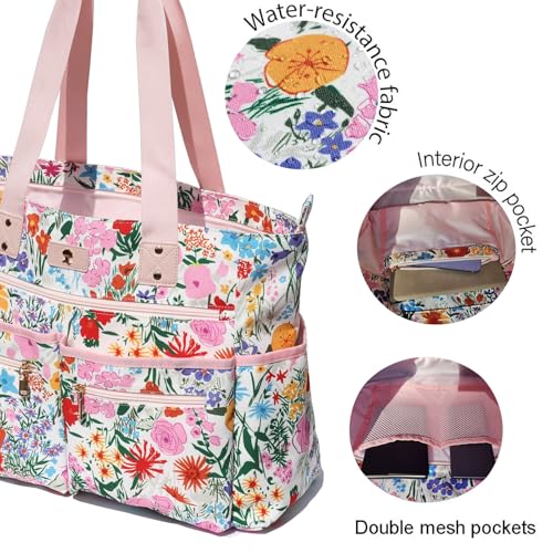 Weekender Bag Carry On Bag Overnight Tote Travel Duffle with 13 Pockets for Travel,Work，Gym,Beach,Teacher,Nurse - color: Pink flower